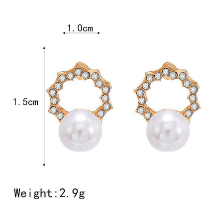 European And American Style Geometric Pearl And Diamond Earrings-Jewearrings