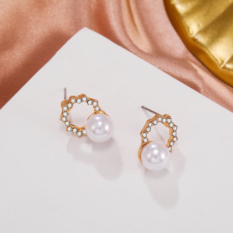 European And American Style Geometric Pearl And Diamond Earrings-Jewearrings