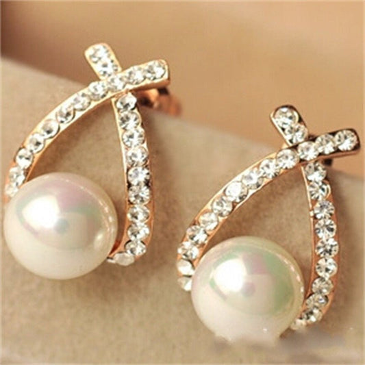 European And American Style Pearl And Diamond Earrings-Jewearrings