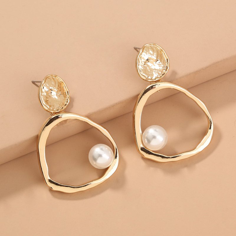 European and American temperament big-name jewelry simple and versatile metal geometric pearl earrings-Jewearrings