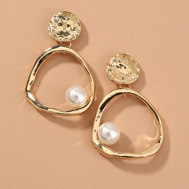 European and American temperament big-name jewelry simple and versatile metal geometric pearl earrings-Jewearrings