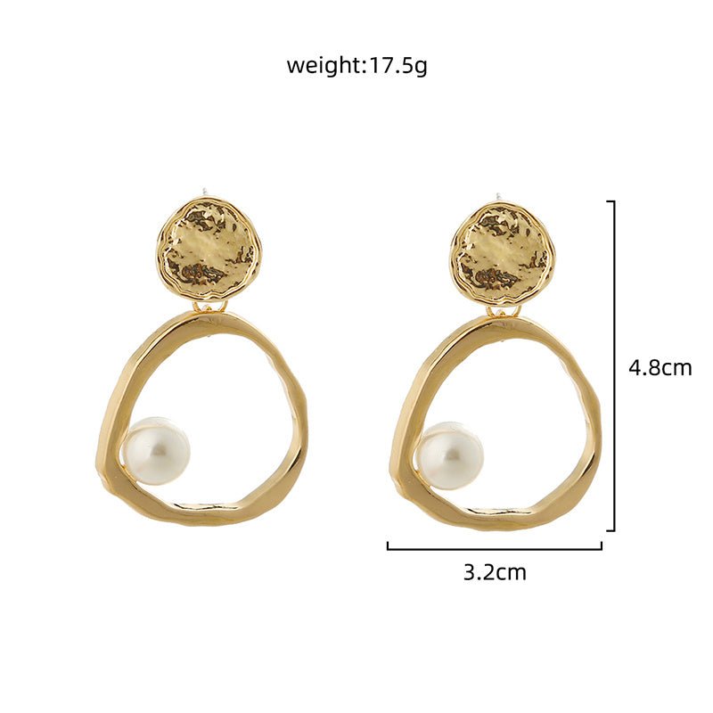 European and American temperament big-name jewelry simple and versatile metal geometric pearl earrings-Jewearrings