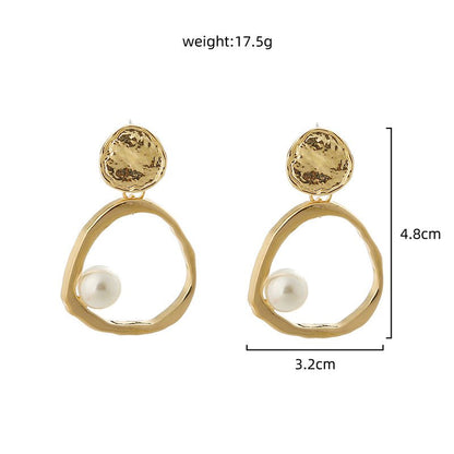 European and American temperament big-name jewelry simple and versatile metal geometric pearl earrings-Jewearrings