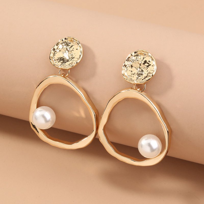 European and American temperament big-name jewelry simple and versatile metal geometric pearl earrings-Jewearrings