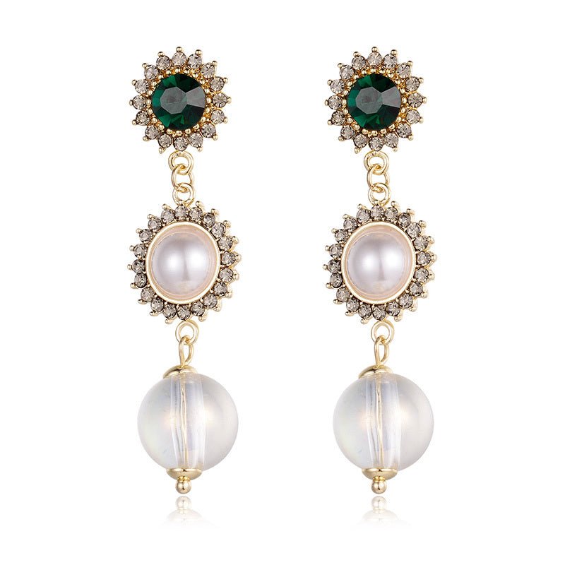 European And American Temperament Diamond Pearl Long Earrings-Jewearrings