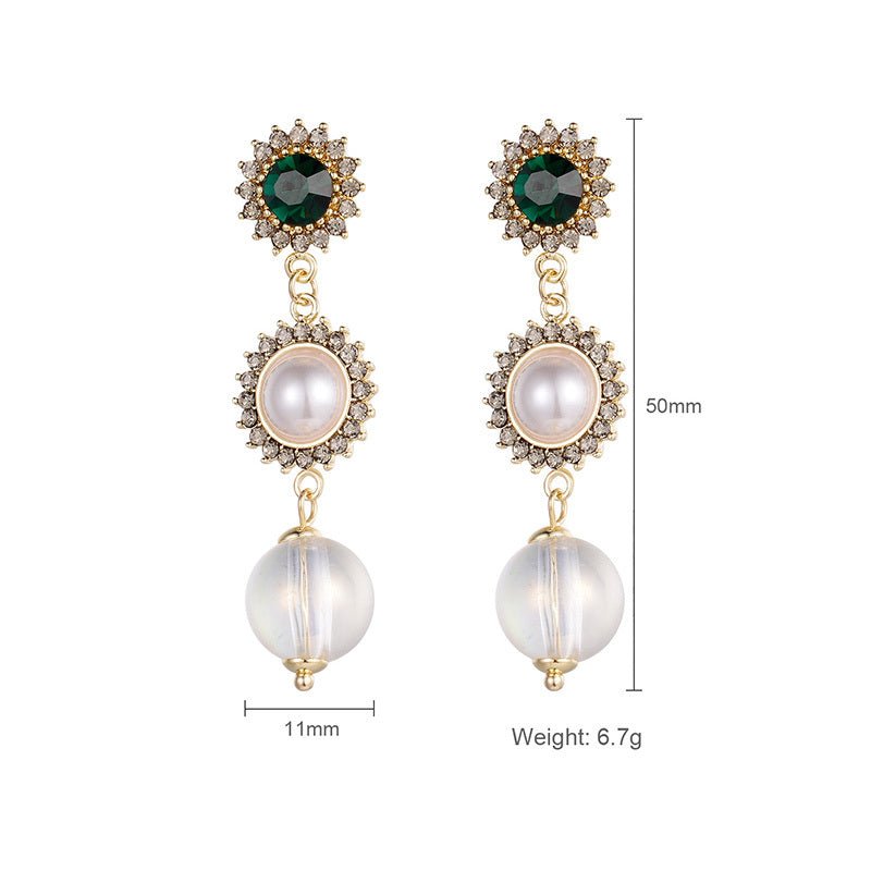 European And American Temperament Diamond Pearl Long Earrings-Jewearrings