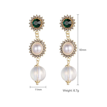 European And American Temperament Diamond Pearl Long Earrings-Jewearrings