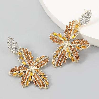 European And American Trend Alloy Diamond Rhinestone Acrylic Flower Earrings-Jewearrings