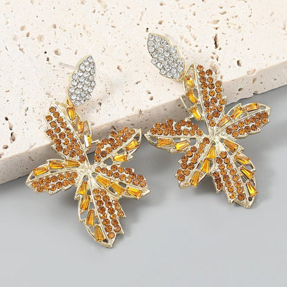 European And American Trend Alloy Diamond Rhinestone Acrylic Flower Earrings-Jewearrings