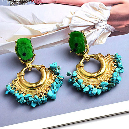 European Style Fashion Stone Blue Exaggerated Earrings-Jewearrings