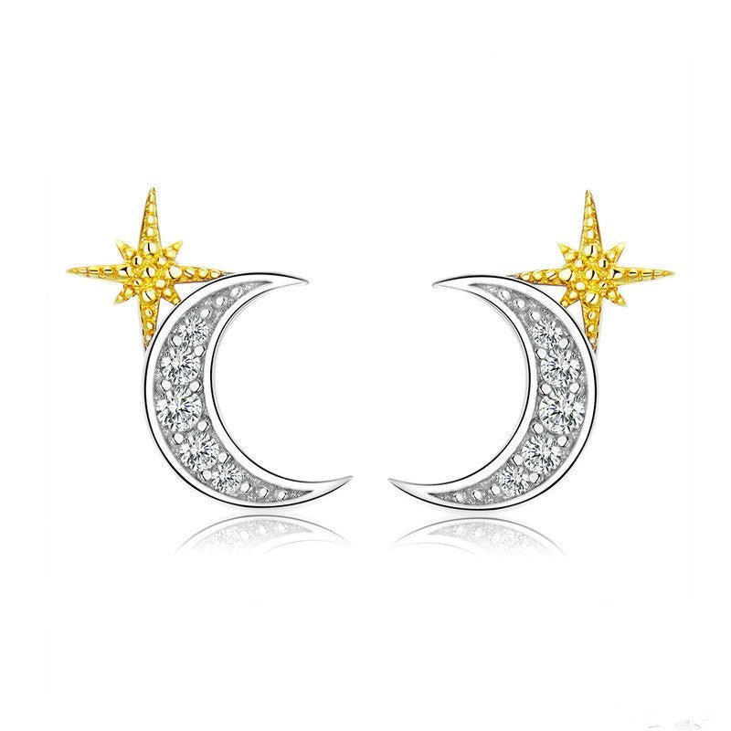 Evele Cross-Border Hot Sale Earrings Gold-Plated Sterling Silver S925 Fashion Star And Moon Earrings Simple European And American Style Girl Earrings-Jewearrings