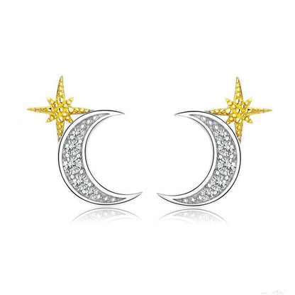 Evele Cross-Border Hot Sale Earrings Gold-Plated Sterling Silver S925 Fashion Star And Moon Earrings Simple European And American Style Girl Earrings-Jewearrings