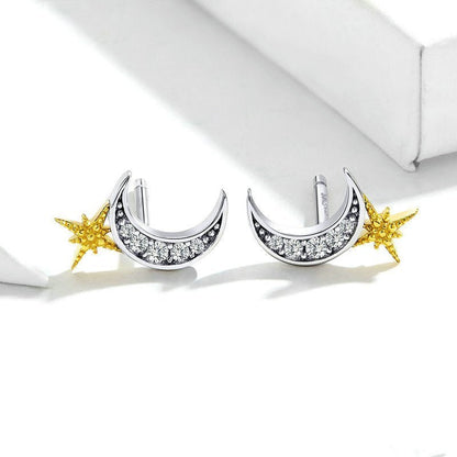 Evele Cross-Border Hot Sale Earrings Gold-Plated Sterling Silver S925 Fashion Star And Moon Earrings Simple European And American Style Girl Earrings-Jewearrings