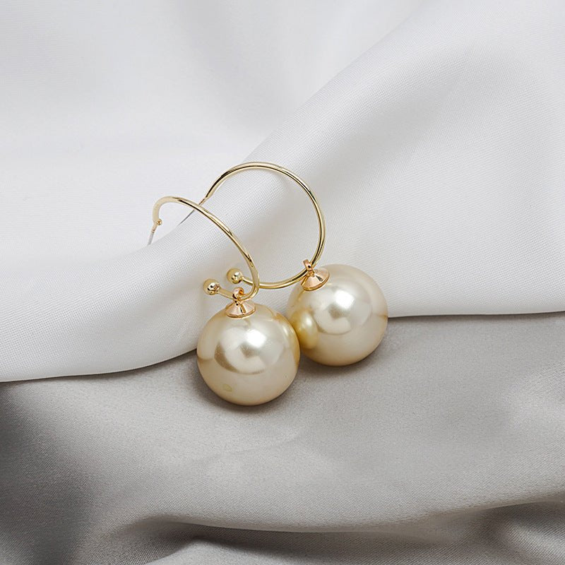 Exaggerated 925 Silver Needle Big Pearl Personality Earrings-Jewearrings