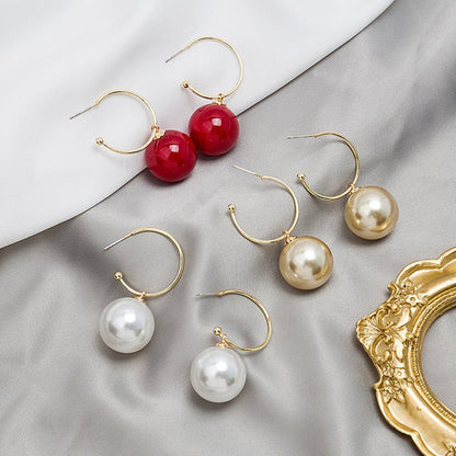 Exaggerated 925 Silver Needle Big Pearl Personality Earrings-Jewearrings