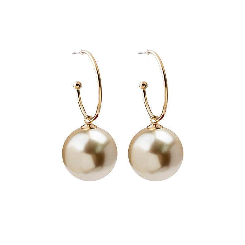 Exaggerated 925 Silver Needle Big Pearl Personality Earrings-Jewearrings