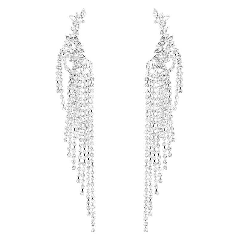 Exaggerated Alloy Diamond-studded Tassel Earrings-Jewearrings