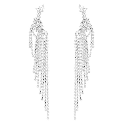 Exaggerated Alloy Diamond-studded Tassel Earrings-Jewearrings