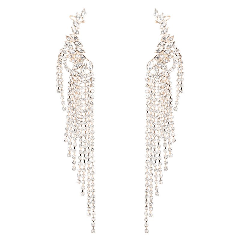 Exaggerated Alloy Diamond-studded Tassel Earrings-Jewearrings