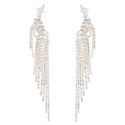 Exaggerated Alloy Diamond-studded Tassel Earrings-Jewearrings