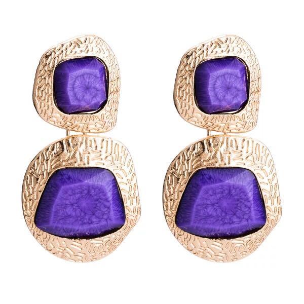 Exaggerated Artificial Gemstone Gold Earrings-Jewearrings