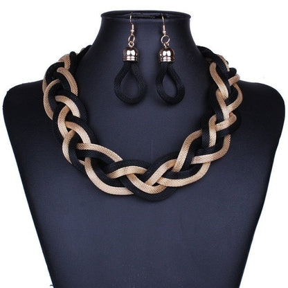 Exaggerated Big Choker Vintage Chunky Statement Necklace and Earrings-Jewearrings