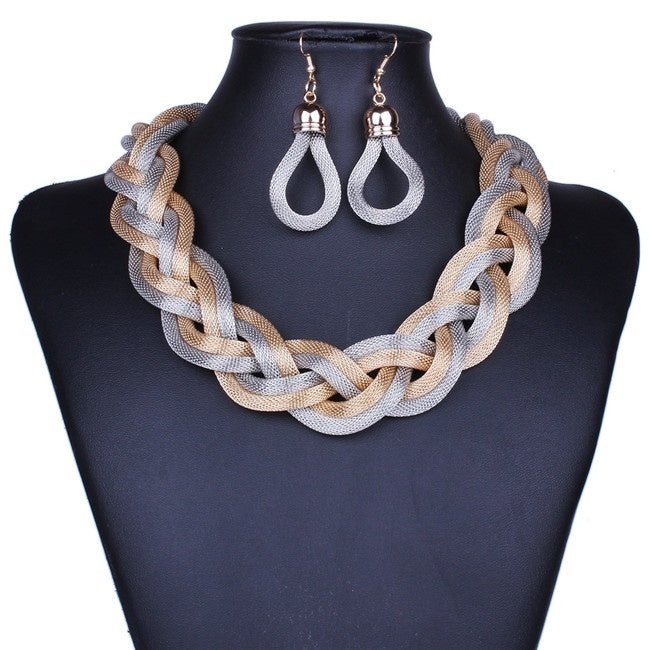 Exaggerated Big Choker Vintage Chunky Statement Necklace and Earrings-Jewearrings