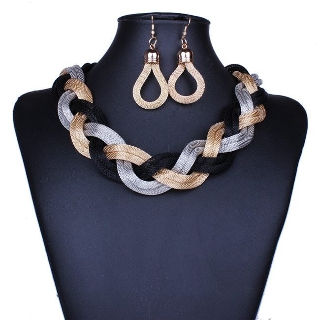 Exaggerated Big Choker Vintage Chunky Statement Necklace and Earrings-Jewearrings