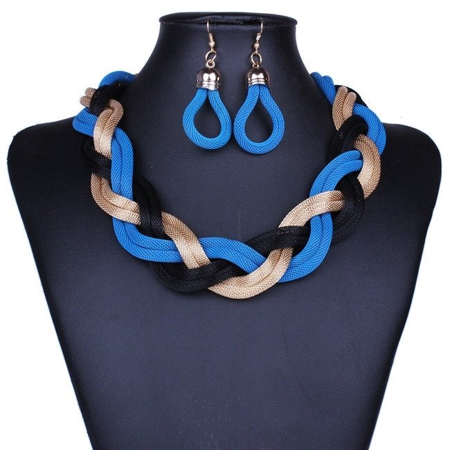 Exaggerated Big Choker Vintage Chunky Statement Necklace and Earrings-Jewearrings