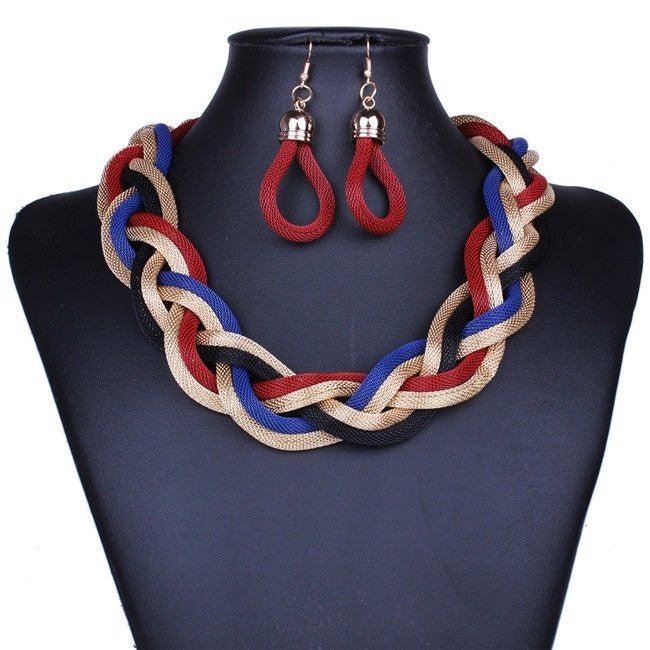 Exaggerated Big Choker Vintage Chunky Statement Necklace and Earrings-Jewearrings