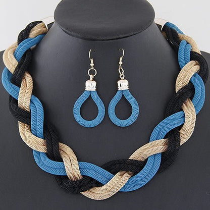 Exaggerated Big Choker Vintage Chunky Statement Necklace and Earrings-Jewearrings