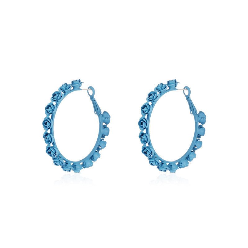 Exaggerated Big Hoop Flower Earrings-Jewearrings