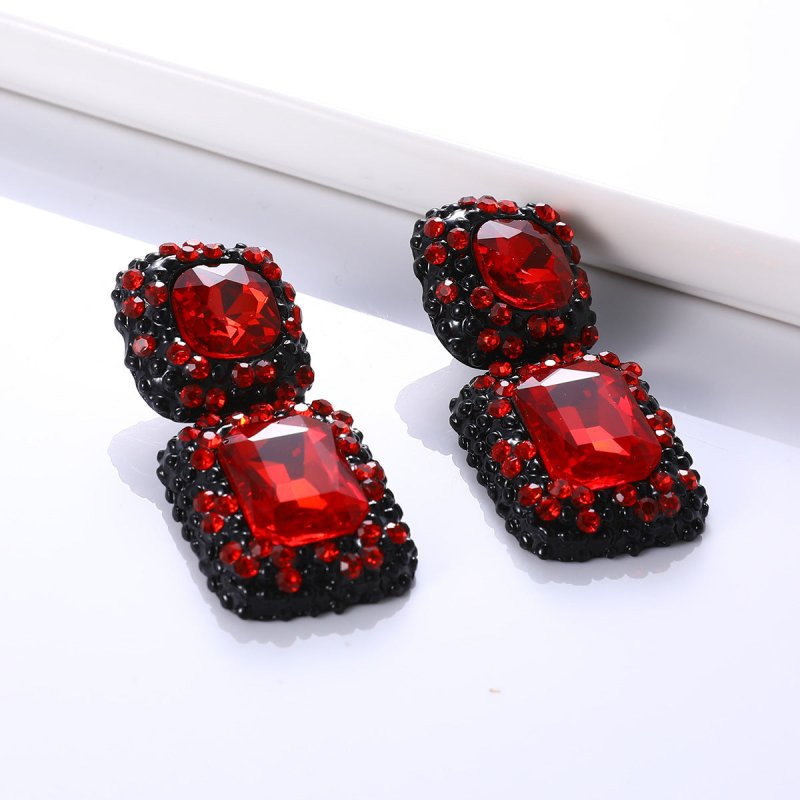 Exaggerated Big-Name Jewelry Personality Fashion Simple Square Gemstone Earrings Banquet Clothing Accessories-Jewearrings