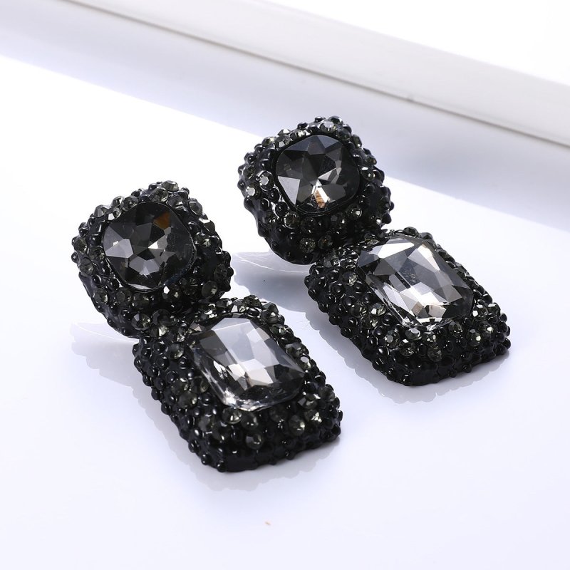 Exaggerated Big-Name Jewelry Personality Fashion Simple Square Gemstone Earrings Banquet Clothing Accessories-Jewearrings