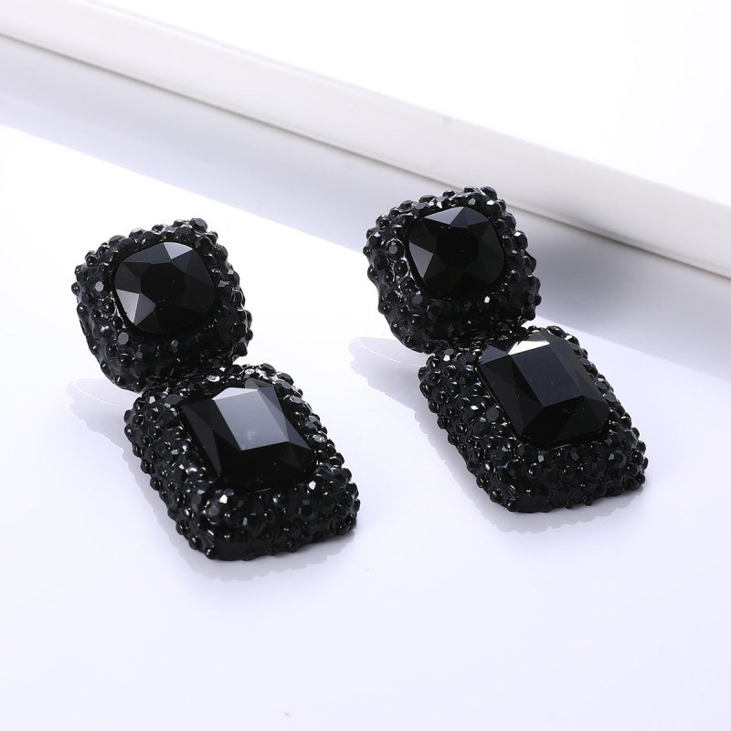 Exaggerated Big-Name Jewelry Personality Fashion Simple Square Gemstone Earrings Banquet Clothing Accessories-Jewearrings