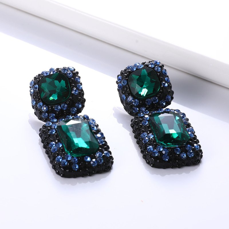 Exaggerated Big-Name Jewelry Personality Fashion Simple Square Gemstone Earrings Banquet Clothing Accessories-Jewearrings