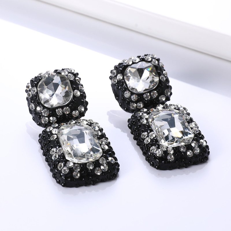 Exaggerated Big-Name Jewelry Personality Fashion Simple Square Gemstone Earrings Banquet Clothing Accessories-Jewearrings