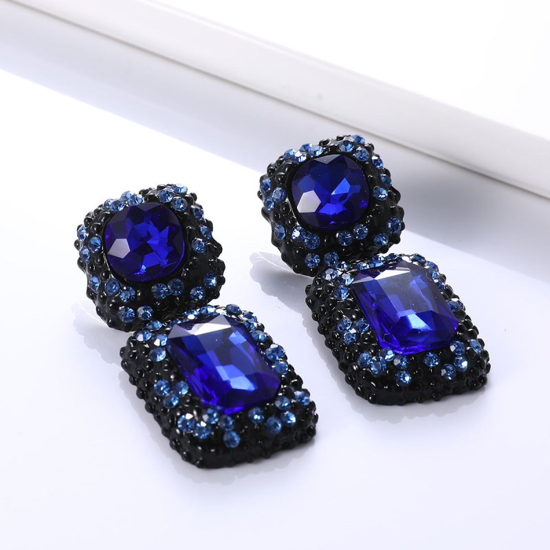 Exaggerated Big-Name Jewelry Personality Fashion Simple Square Gemstone Earrings Banquet Clothing Accessories-Jewearrings