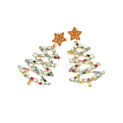 Exaggerated Creative Alloy Diamond Christmas Tree Earrings-Jewearrings