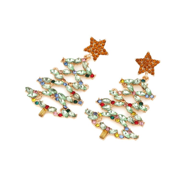 Exaggerated Creative Alloy Diamond Christmas Tree Earrings-Jewearrings