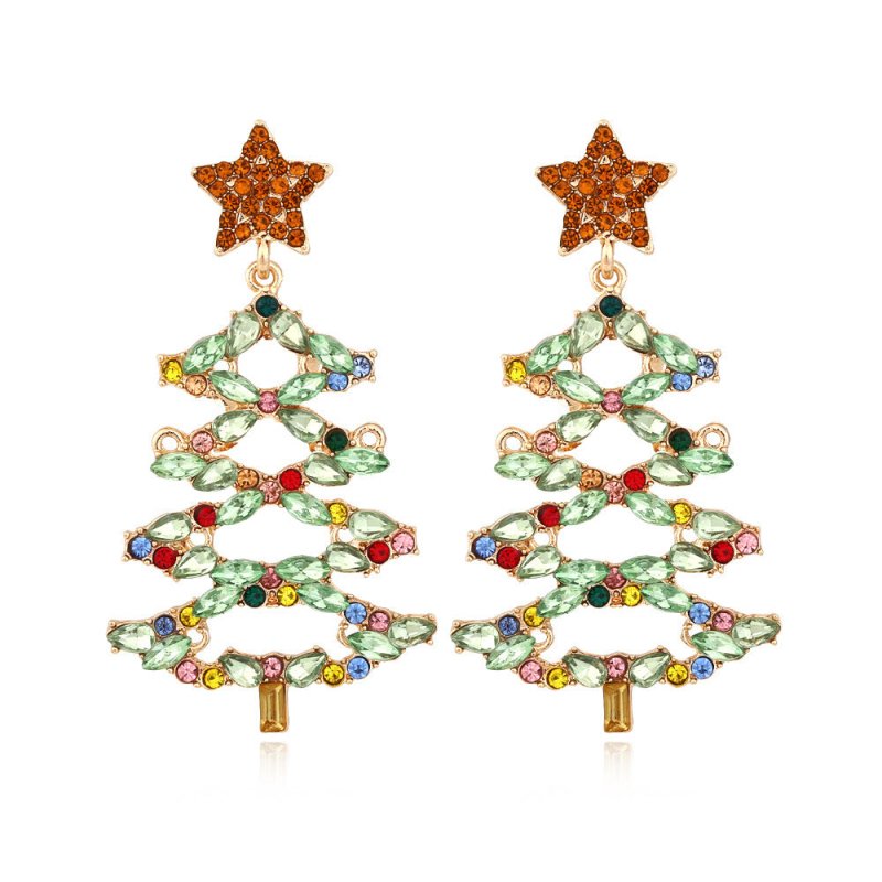 Exaggerated Creative Alloy Diamond Christmas Tree Earrings-Jewearrings