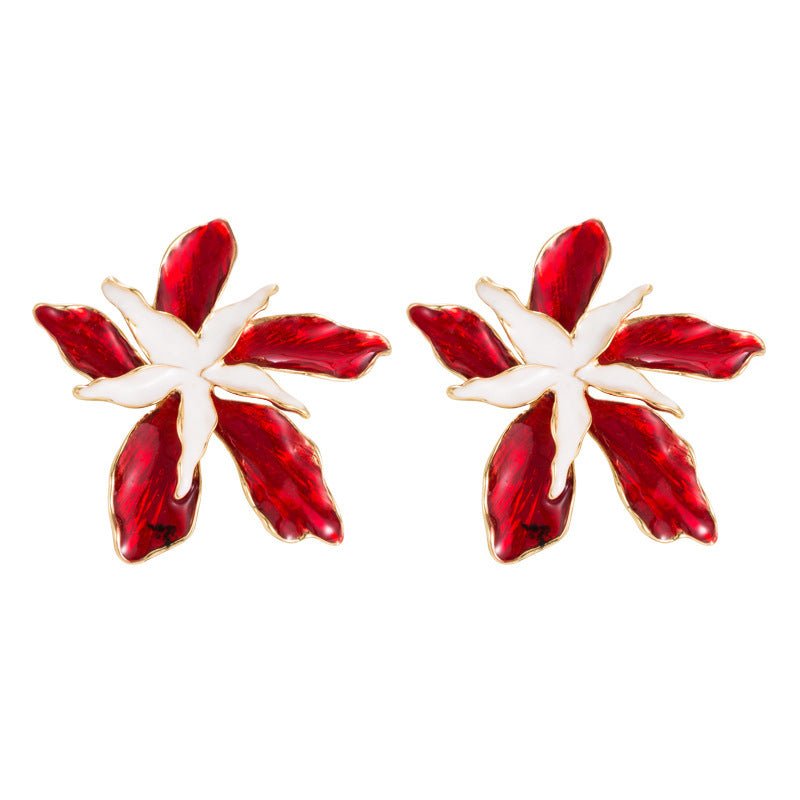 Exaggerated Enamel Drop Oil Iris Tectorum Flower Double-layer Stud Earrings-Jewearrings