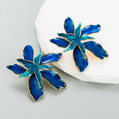 Exaggerated Enamel Drop Oil Iris Tectorum Flower Double-layer Stud Earrings-Jewearrings