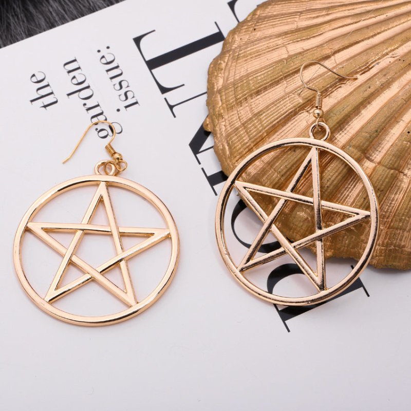 Exaggerated Fashion Metal Circle Big Five-Pointed Star Earrings-Jewearrings