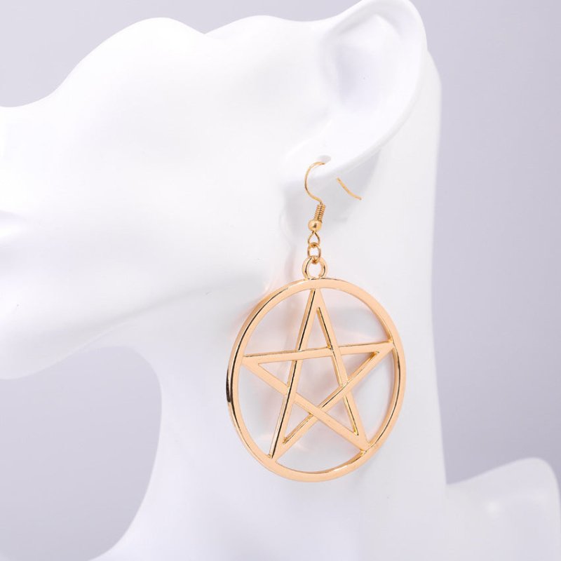 Exaggerated Fashion Metal Circle Big Five-Pointed Star Earrings-Jewearrings