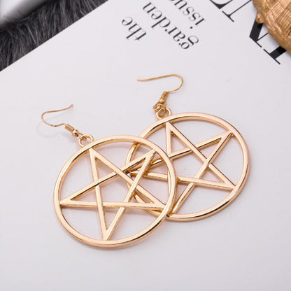 Exaggerated Fashion Metal Circle Big Five-Pointed Star Earrings-Jewearrings