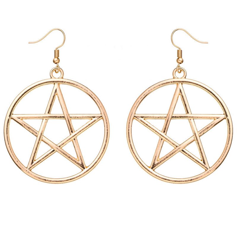 Exaggerated Fashion Metal Circle Big Five-Pointed Star Earrings-Jewearrings