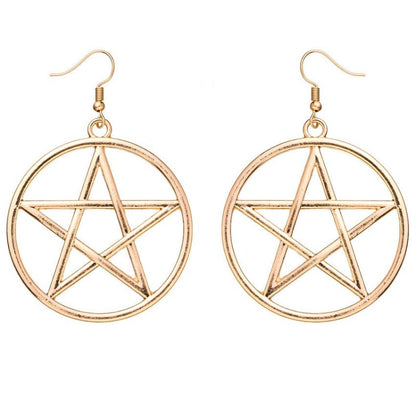 Exaggerated Fashion Metal Circle Big Five-Pointed Star Earrings-Jewearrings