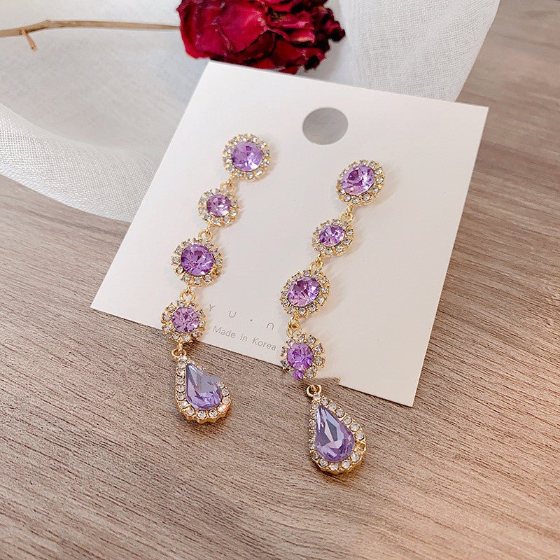 Exaggerated Full Diamond Large Water Drop Gemstone Earrings Feminine-Jewearrings