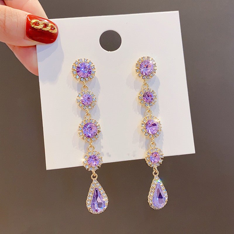 Exaggerated Full Diamond Large Water Drop Gemstone Earrings Feminine-Jewearrings